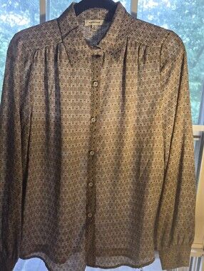 MAX STUDIO Beige and Light Blue Geometric Chain-Link Top - M